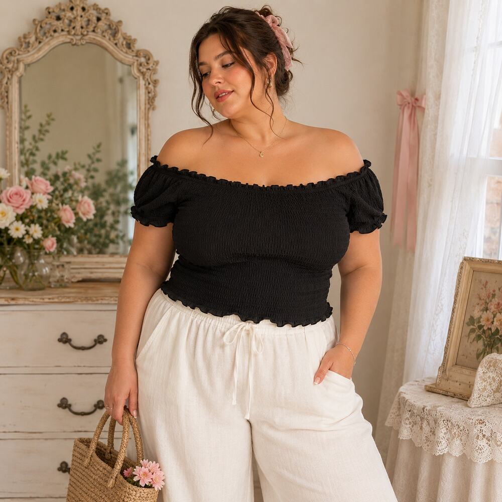 Zenobia Milkmaid Smocked Off Shoulder Womens Top 3XL Boho Festival Cottagecore